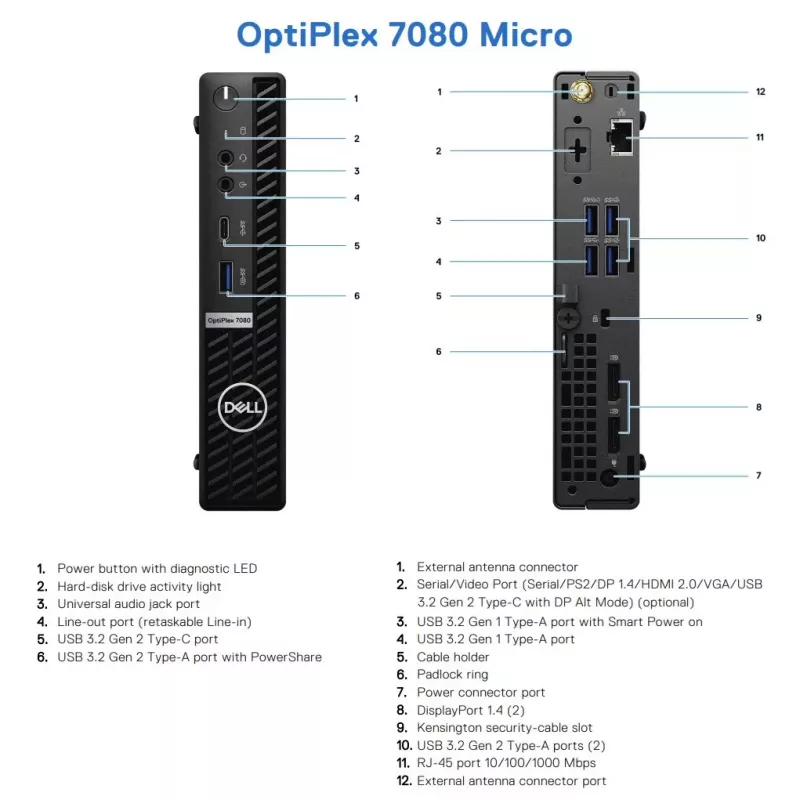 DELL OptiPlex 7080 Micro recondicionado grau A Intel Core i5-10500T 16GB RAM 256GB SSD Intel UHD Graphics 630 Windows 11 Pro