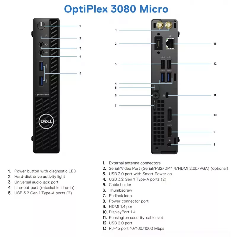 DELL OptiPlex 3080 Micro recondicionado grau A Intel Core i5-10500T 8GB RAM 256GB SSD Intel UHD Graphics 630 Windows 11 Pro