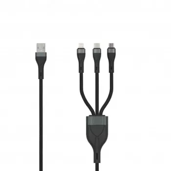 SEEK TOTI USB-A para Micro-USB / USB-C / Lightning cabo entrançado 1,5m 2A (Non-MFI) preto