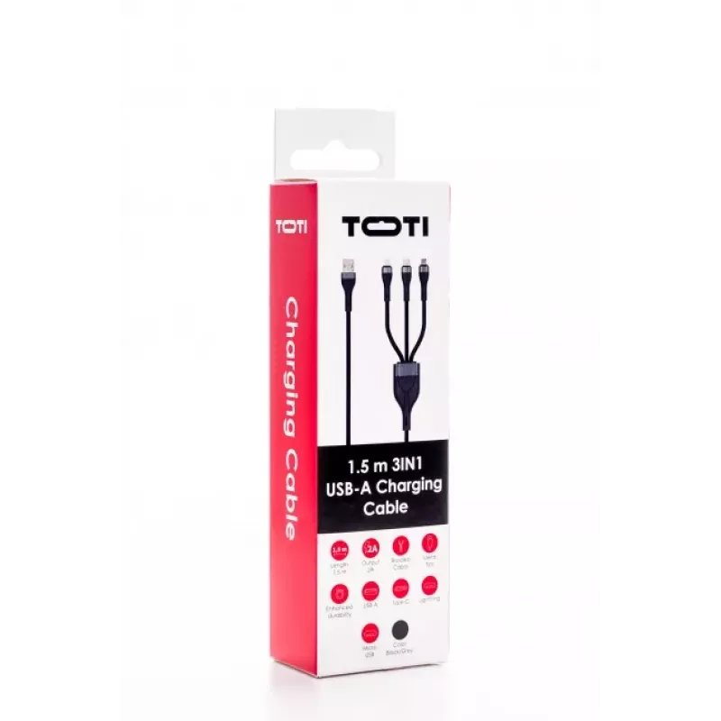 SEEK TOTI USB-A para Micro-USB / USB-C / Lightning cabo entrançado 1,5m 2A (Non-MFI) preto