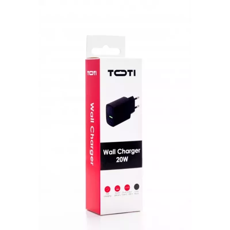 SEEK TOTI Carregador de parede rápido 20W Type-C + USB A, preto