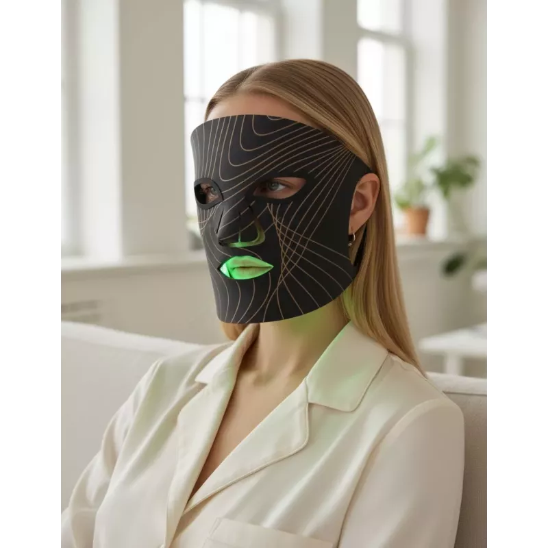 Lunni Máscara Facial LED de Silicone com 7 Cores e Luz Infravermelha Próxima Preta