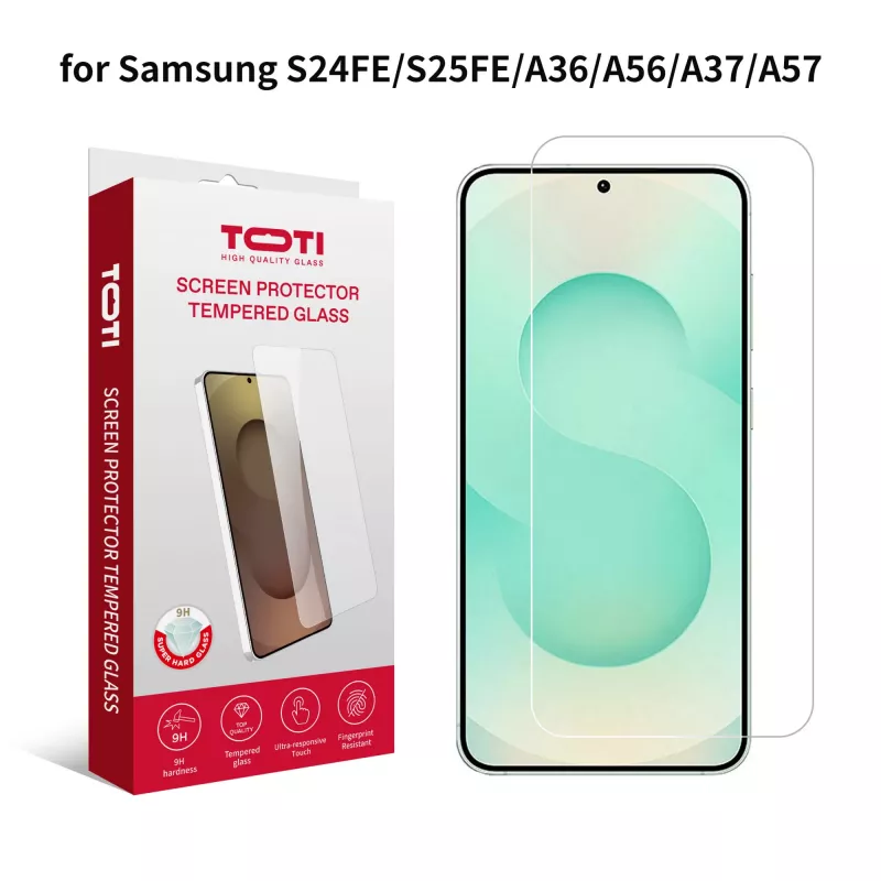 TOTI Protetor de ecrã em vidro temperado 2D para Samsung Galaxy S24 FE/S25 FE/A36/A56/A37/A57/A27