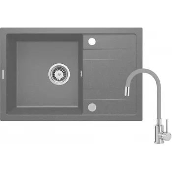 Lava-loiça de compósito de granito DEANTE 1 cuba com misturadora e escorredor, preto, 780x435 mm