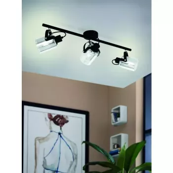 BERREGAS Candeeiro de Teto e Parede 3 Luzes E27, Preto/Cromado, 220-240V, IP20, Interior
