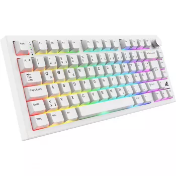 Sharkoon SGK55W SKILLER teclado gaming sem fios, layout 75%, teclas PBT, branco