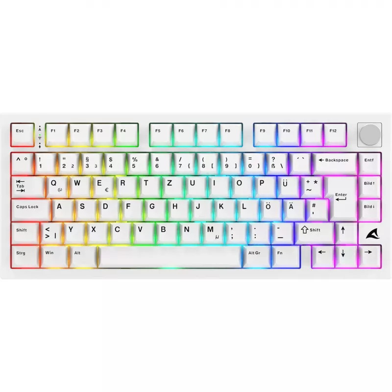 Sharkoon SGK55W SKILLER teclado gaming sem fios, layout 75%, teclas PBT, branco