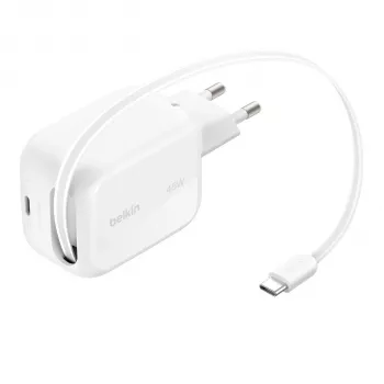 Carregador Belkin UltraCharge 45W Dual GaN USB-C retrátil branco