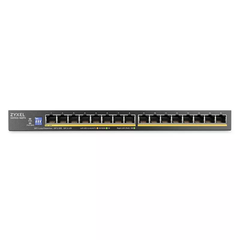 Switch ZyXEL GS1100-16EPS 16 portas Gigabit não gerido PoE+ com orçamento de 135W