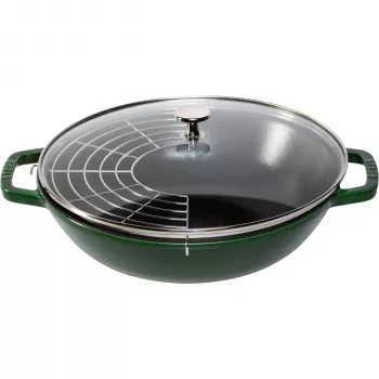Wok STAUB 30 cm com tampa ferro fundido verde manjericão