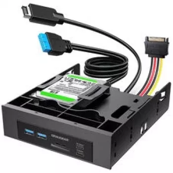 GRAUGEAR hub USB + leitor de cartões painel frontal com suporte para SSD de 2,5 polegadas, preto