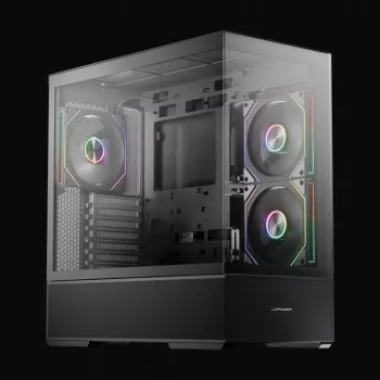 LC-Power caixa gaming midi tower ATX 812B Onyx Vision com vidro temperado e 4 ventoinhas aRGB, preto
