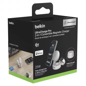 Belkin UltraCharge 25W Qi2 Base de carregamento sem fios magnética 2 em 1 Areia