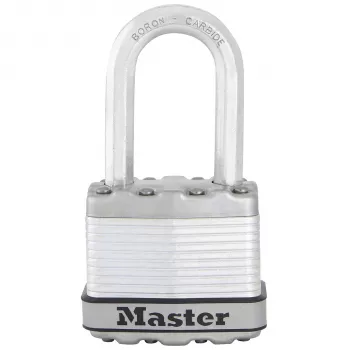 Cadeado laminado Master Lock M1EURDLFCC com proteção anticorrosão, arco em carboneto de boro, diâmetro de 8 mm, abertura do arco de 48 mm, chave diferente, 2 chaves, resistente às intempéries, nível de segurança 8/10