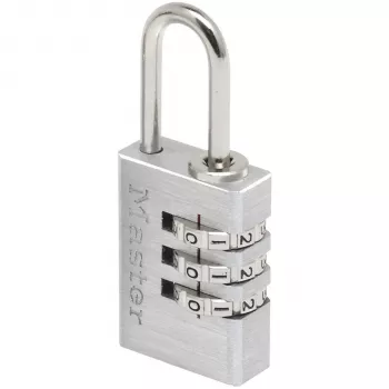 Cadeado de combinação Master Lock 7620EURDCC, corpo em alumínio, arco em aço temperado, 4 dígitos reconfigurável, largura do corpo 50 mm, diâmetro do arco 8 mm, prateado/cinzento