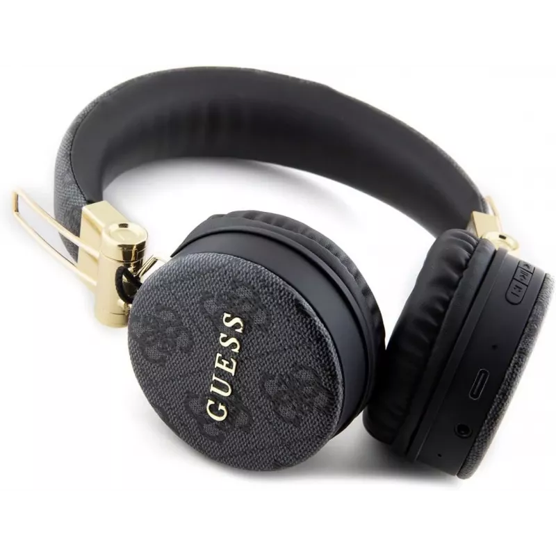 Auscultadores Bluetooth over-ear GUESS GUBH704GEMK, pretos, logótipo metálico 4G