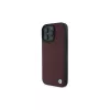 Capa rígida BMW para iPhone 16 Pro Max vermelha Sign Leather Diamond Metal Logo MagSafe