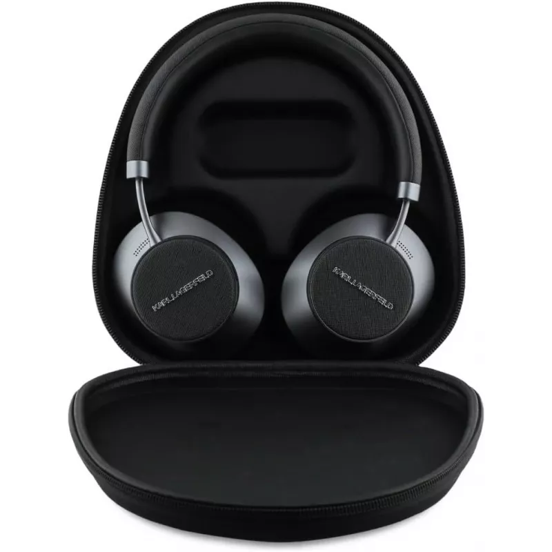 Auscultadores Bluetooth on-ear sem fios Karl Lagerfeld Saffiano Metal Logo pretos