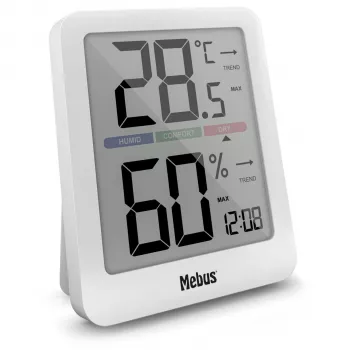 Mebus 40928 Termo-higrómetro Branco para interior e exterior Monitor de temperatura e humidade com ecrã LCD