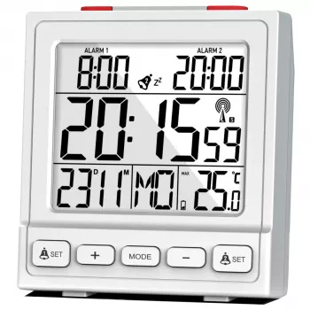 MEBUS 56813 Despertador digital - Branco - Retangular - 12/24h - °C/°F
