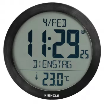 Relógio de parede radiocontrolado DCF KIENZLE com indicação de temperatura ambiente, Preto