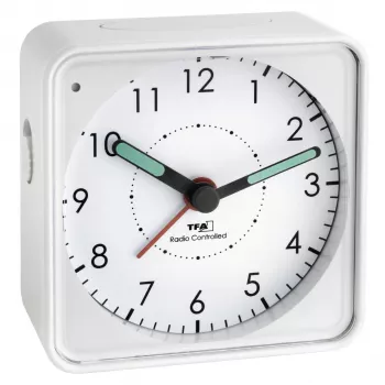 Despertador radiocontrolado TFA 60.1510.02 Picco - Quartzo analógico - Branco - Plástico - A pilhas - Função soneca e retroiluminação