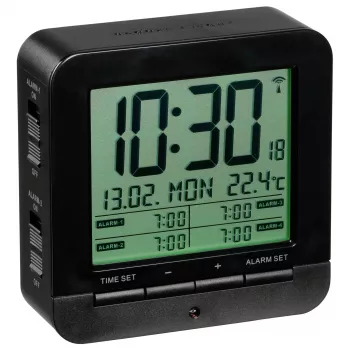 Despertador radiocontrolado TFA 60.2536.01 - LCD digital, Preto