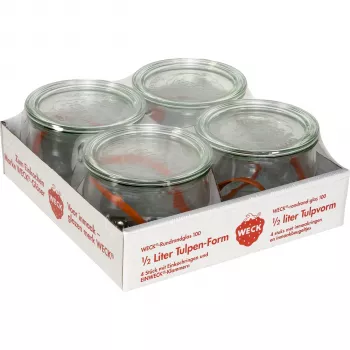 Frasco de borda redonda WECK Tulipa 0,5L conjunto de 4