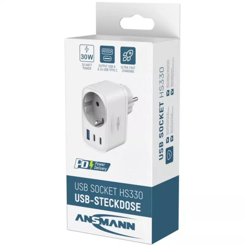 ANSMANN carregador USB HS330 30W 2xUSB-C/USB/30W