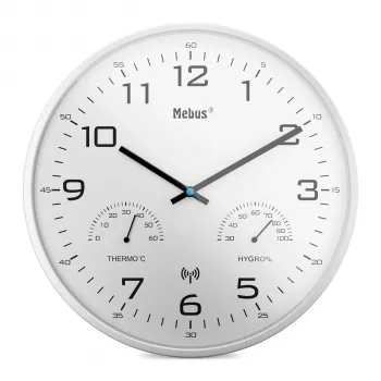 MEBUS 52841 Relógio de parede radiocontrolado, moldura preta, mostrador branco, 30 cm