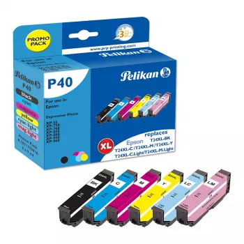 Pelikan P40 Tinteiro Compatível Multipack pack de 6 para Epson Expression Photo XP-55/XP-750/XP-760/XP-850/XP-950/XP-960 (Preto, Ciano, Ciano Claro, Magenta Claro, Magenta, Amarelo)