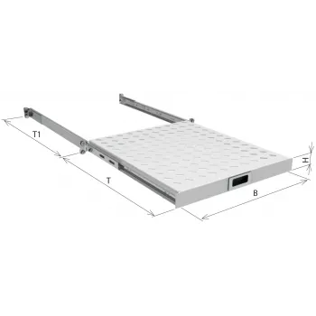 Prateleira extraível EFB 19 polegadas 1U, profundidade 550-650 mm, capacidade de carga 30 kg, RAL7035 cinzento claro