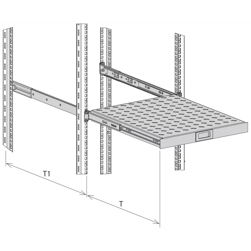 Prateleira extraível EFB 19 polegadas 1U, profundidade 550-650 mm, capacidade de carga 30 kg, RAL7035 cinzento claro