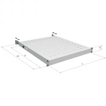 Prateleira fixa EFB Electronics 19 polegadas 1U, profundidade de montagem 750-850 mm, capacidade de carga 120 kg, profundidade do armário 1000 mm, RAL 7035 cinzento claro