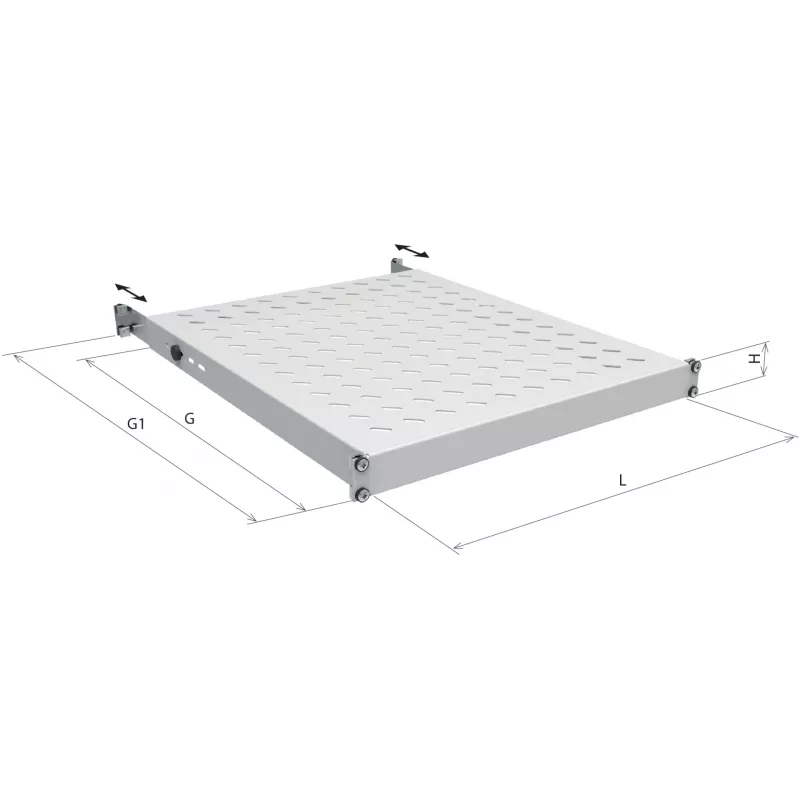 Prateleira fixa EFB Electronics 19 polegadas 1U, profundidade de montagem 750-850 mm, capacidade de carga 120 kg, profundidade do armário 1000 mm, RAL 7035 cinzento claro