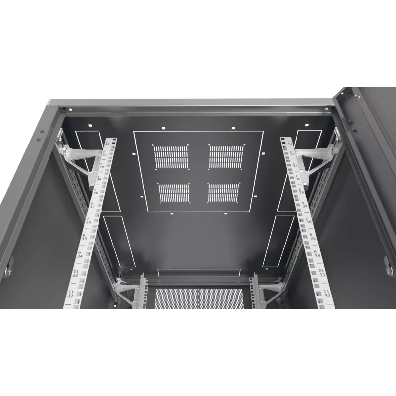 Armário de servidor EFB 19 polegadas PRO 47U 600x1200 mm, porta frontal perfurada 1 peça, porta traseira 2 peças, RAL 7035