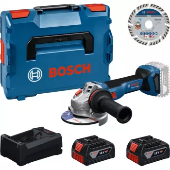 Conjunto de rebarbadora angular com bateria BOSCH Professional 18V 2x5,0Ah com disco de corte 125mm em L-BOXX