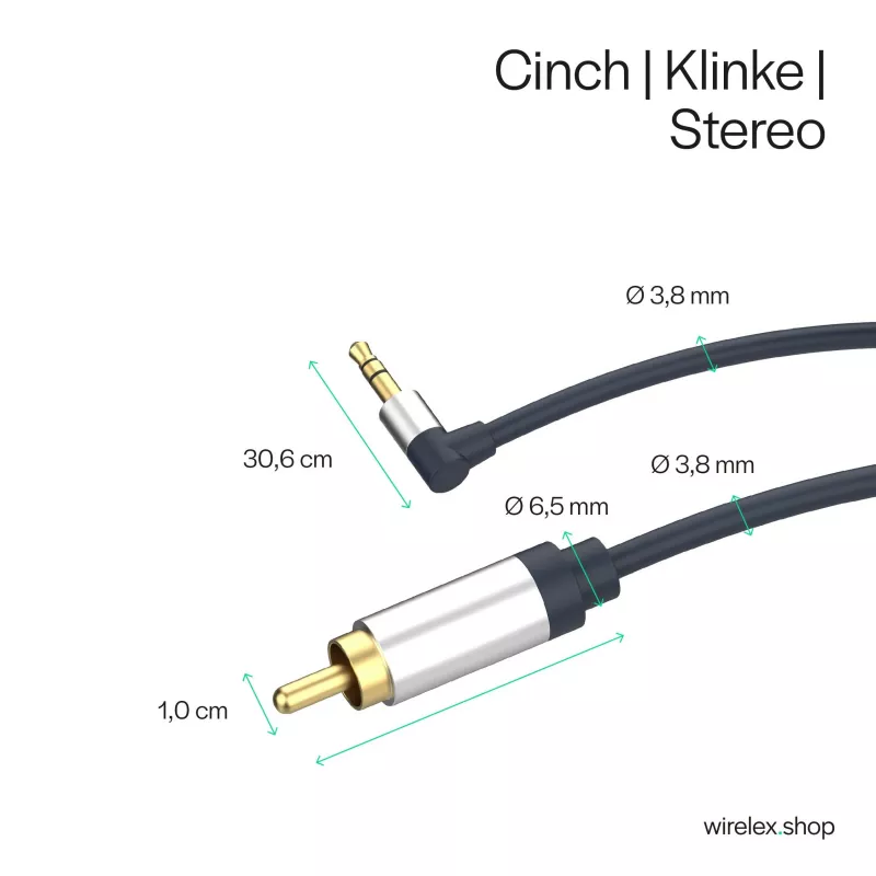 ShiverPeaks Flexline Cabo de Áudio Jack 3,5mm para 2x RCA, Ficha Angular, 0,75m, Preto