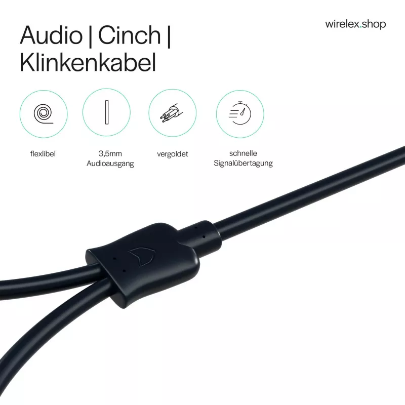 ShiverPeaks Flexline Cabo de Áudio Jack 3,5mm para 2x RCA, Ficha Angular, 0,75m, Preto