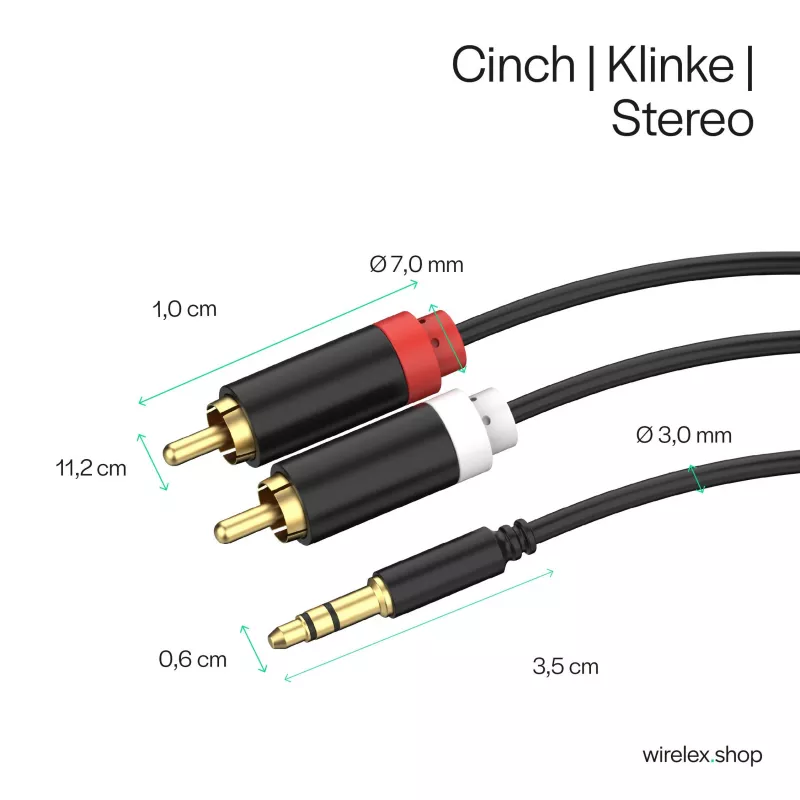 ShiverPeaks Cabo de Áudio 3,5mm Jack para 2x RCA Estéreo 1,5m Banhado a Ouro Preto
