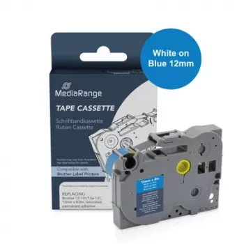 Cassete de fita de etiquetas MediaRange branco sobre azul 8m x 12mm (MRBTZ535)