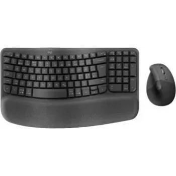 Conjunto Logitech Wave Keys e Lift - conjunto de teclado e rato ergonómico sem fios - Bluetooth LE, 2,4 GHz - QWERTY - layout nórdico - grafite