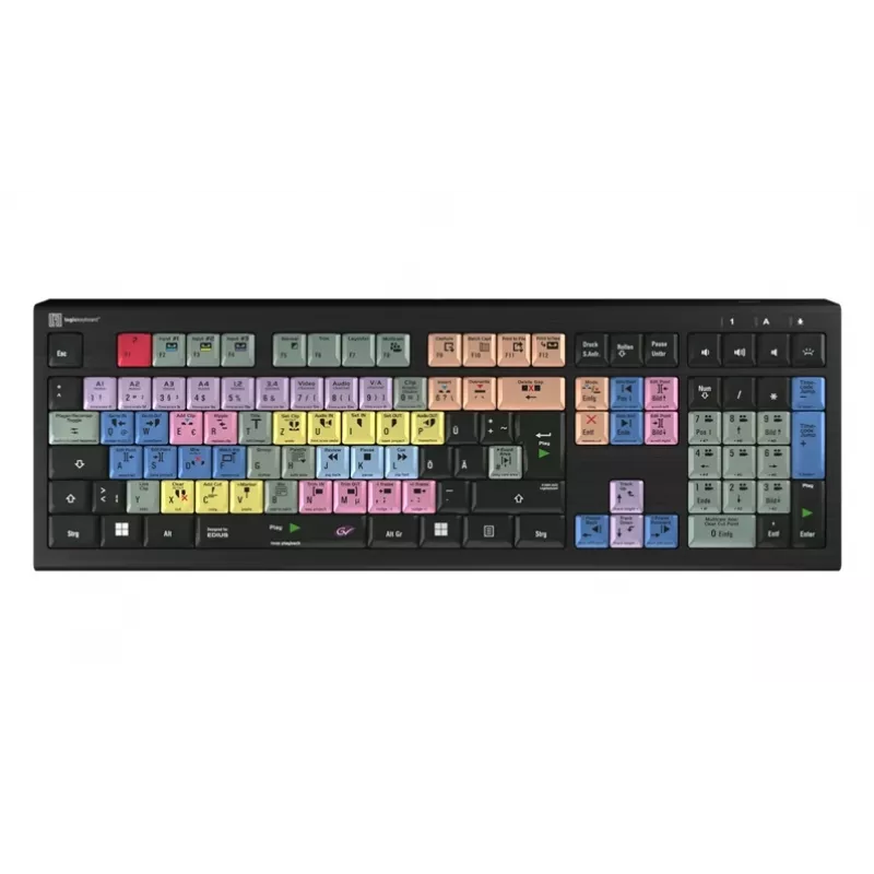 Logickeyboard LKB-EDIUS-A2PC-DE Teclado tamanho completo (100%) USB com interruptores tesoura QWERTZ preto
