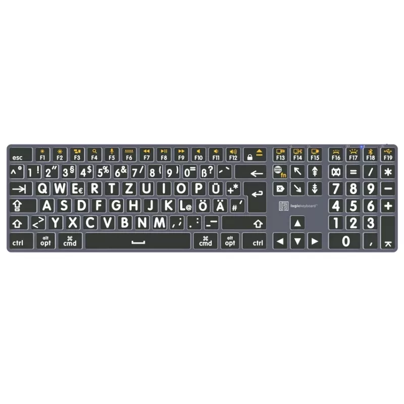 LogicKeyboard XL-Print Titan White on Black DE (Mac) - Layout QWERTZ alemão