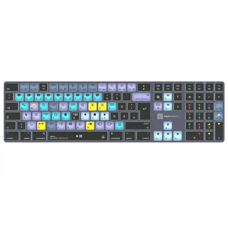 Logickeyboard DaVinci Resolve Classic Titan DE (Mac) - Layout alemão, USB com fio, teclado de edição com retroiluminação