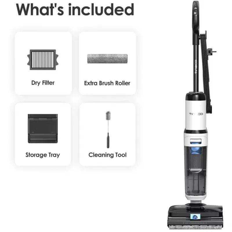Tineco Floor One S6 Stretch Steam Plus Aspirador 2 em 1 para molhado/seco, esfregona e limpadora a vapor, a bateria, 35 min de autonomia, depósito de água limpa de 0,8L, depósito de água suja de 0,72L, autolimpeza, ecrã LCD, sensor iLoop, deita-se a 180°, para pavimentos duros