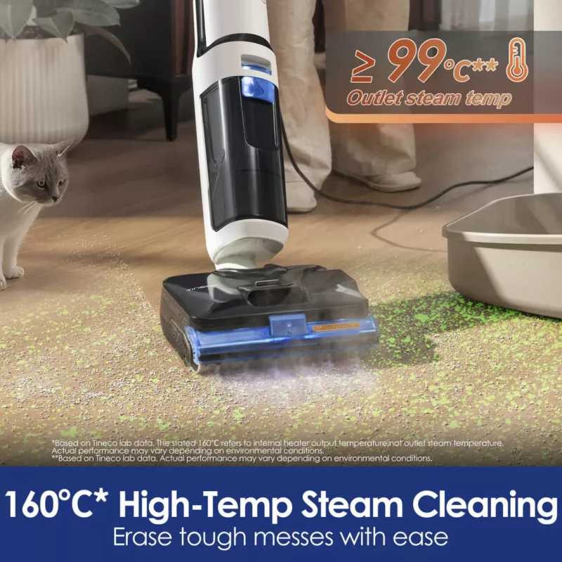 Tineco Floor One S6 Stretch Steam Plus Aspirador 2 em 1 para molhado/seco, esfregona e limpadora a vapor, a bateria, 35 min de autonomia, depósito de água limpa de 0,8L, depósito de água suja de 0,72L, autolimpeza, ecrã LCD, sensor iLoop, deita-se a 180°, para pavimentos duros
