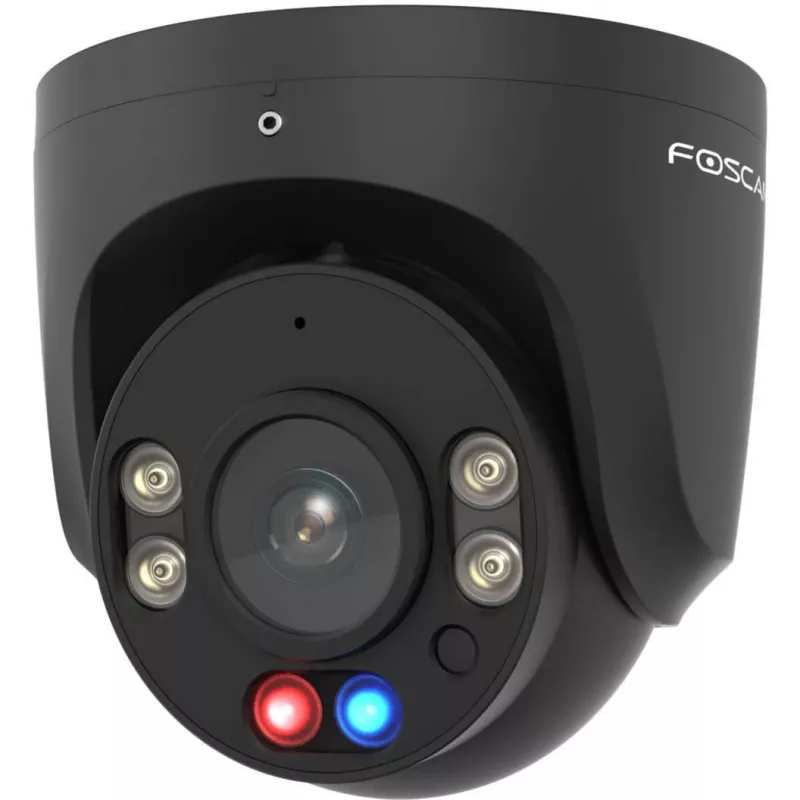 Foscam W5EP Câmara de Vigilância Preto 5MP (3072x1728), PoE, Holofote Integrado, Luzes de Aviso Vermelhas e Azuis e Sirene