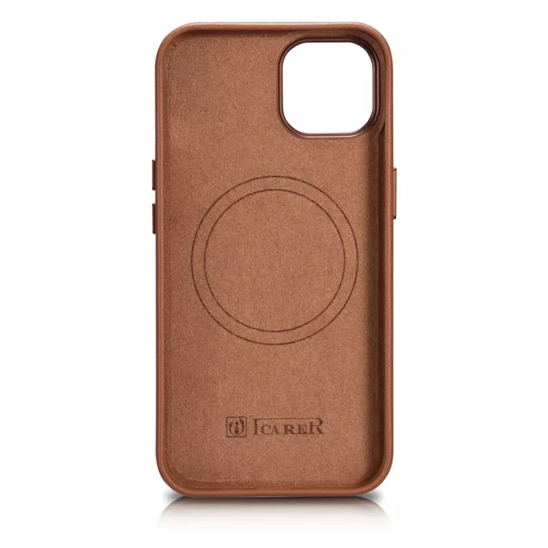 iCarer Case Couro Capa em pele verdadeira para iPhone 14 Plus castanho (compatível com MagSafe)