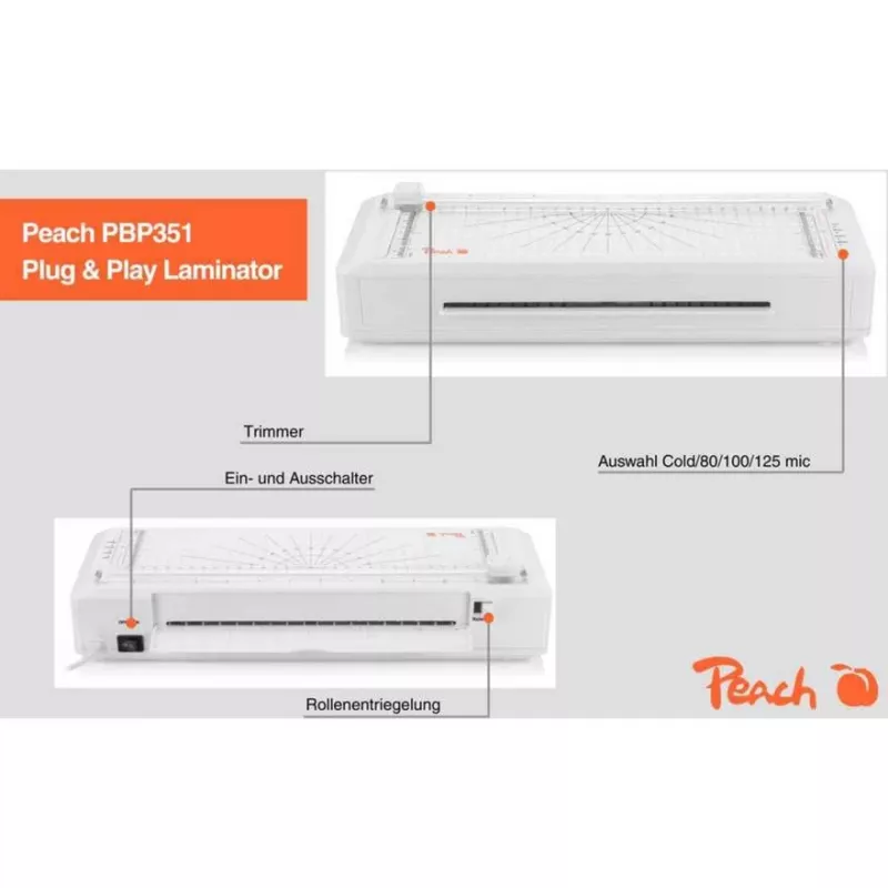 Peach 511189 3in1 PBP351 plastificadora A4 a quente e a frio com cortador de papel e arredondador de cantos